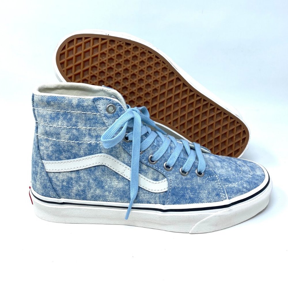 VANS Men's Size VN0A4U169FM SK8-HI TAPERED Blue Denim Destroy Canvas Sneakers - Picture 6 of 8